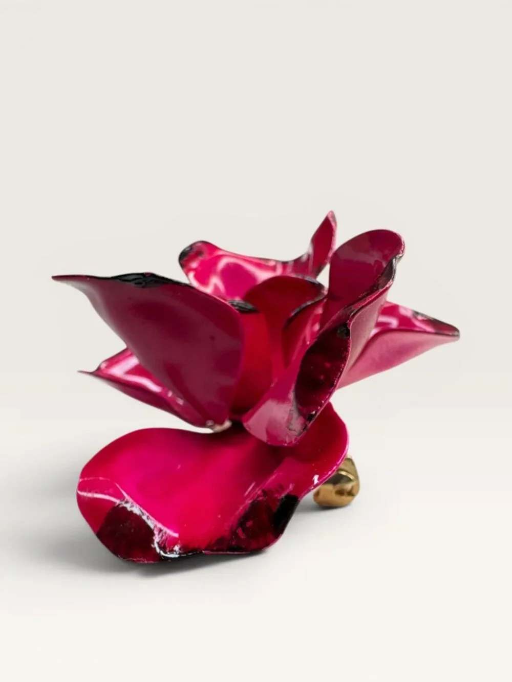 1970s Fuchsia Pink Enamel Flower Brooch Layered Floral Faux Pearl Vintage